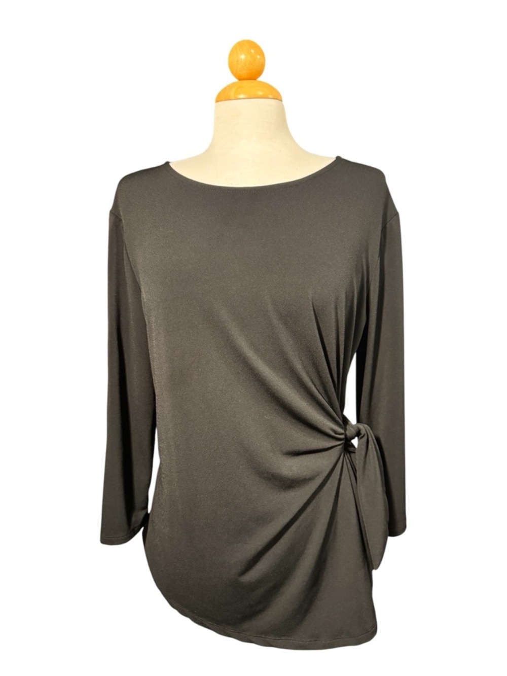Elle Black Tie-Side Long Sleeve Blouse
